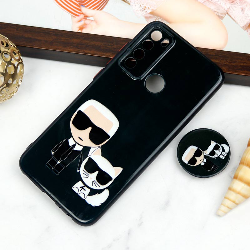 قاب PC محافظ لنز دار طرح Boss Cat + پاپ سوکت Xiaomi Redmi Note 8
