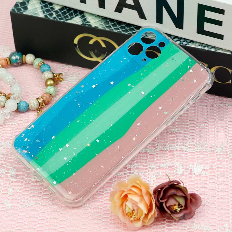 قاب آیفون iPhone 11 Pro Max طرح رنگین کمانی ستاره ای محافظ لنزدار