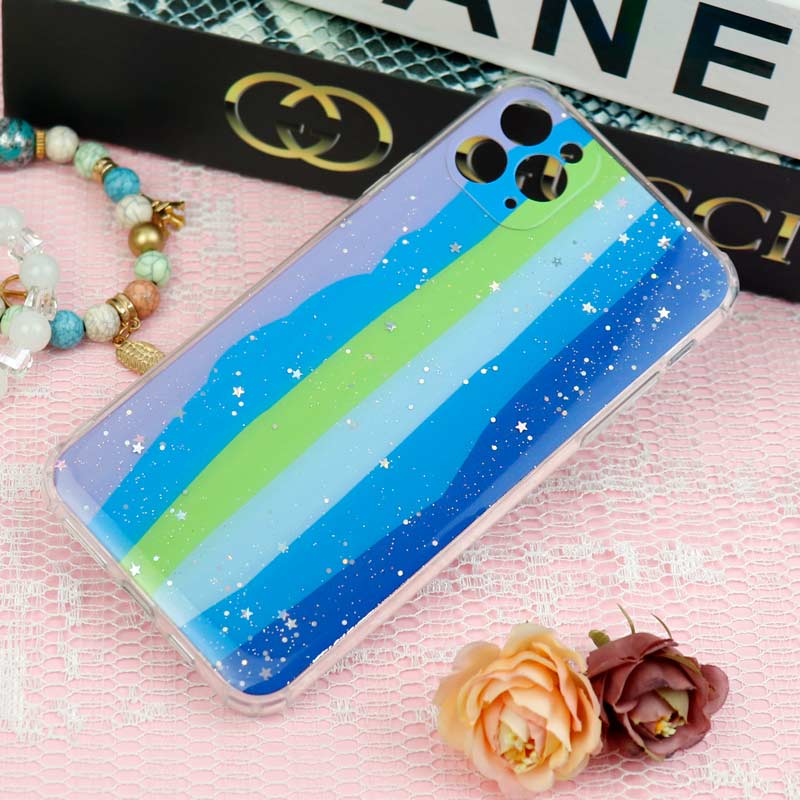 قاب آیفون iPhone 11 Pro Max طرح رنگین کمانی ستاره ای محافظ لنزدار