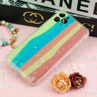 قاب آیفون iPhone 11 Pro Max طرح رنگین کمانی ستاره ای محافظ لنزدار