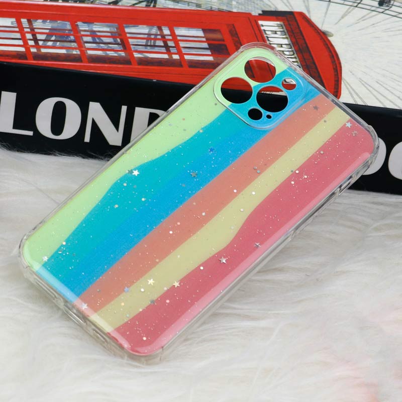 قاب آیفون iPhone 12 Pro طرح رنگین کمانی ستاره ای محافظ لنزدار