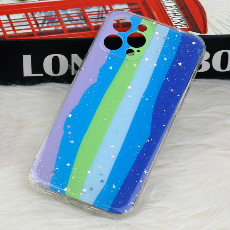 قاب آیفون iPhone 12 Pro Max طرح رنگین کمانی ستاره ای محافظ لنزدار
