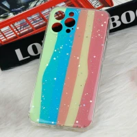 قاب آیفون iPhone 12 Pro Max طرح رنگین کمانی ستاره ای محافظ لنزدار