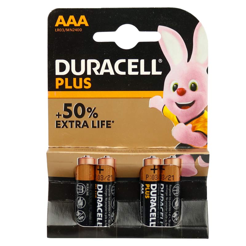 باتری چهارتایی نیم قلمی Duracell Plus LR03/MN2400 1.5V AAA