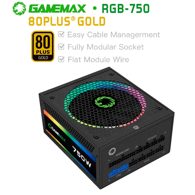 پاور ماژولار 750 وات گیم مکس GameMax RGB750 Rainbow Gold