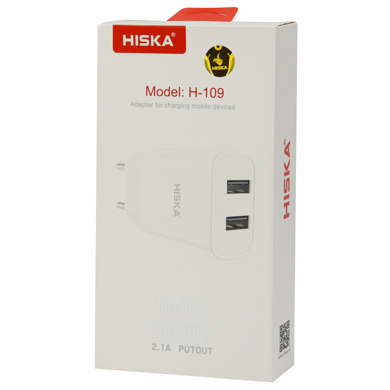 شارژر دیواری Hiska H-109 2Port 2.1A + کابل آیفونی