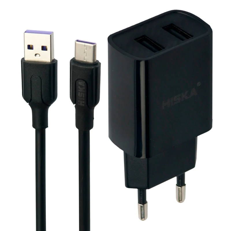 شارژر دیواری Hiska H-109 2Port 2.1A + کابل Type-C