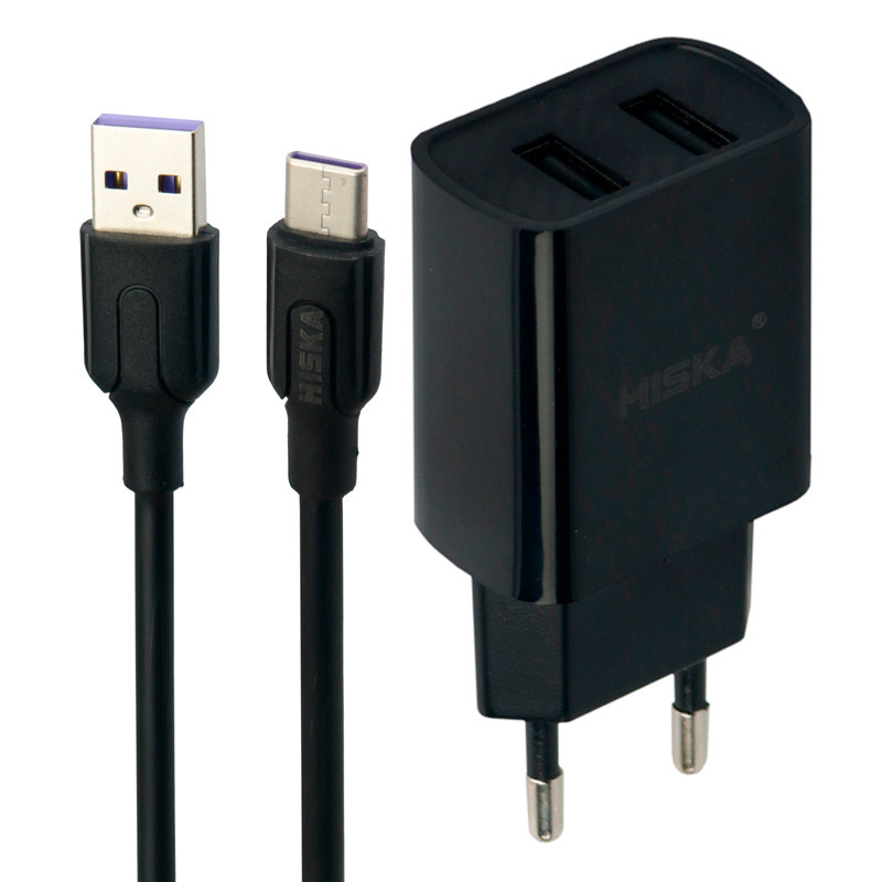 شارژر دیواری Hiska H-109 2Port 2.1A + کابل Type-C