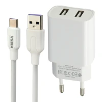 شارژر دیواری Hiska H-109 2Port 2.1A + کابل Type-C