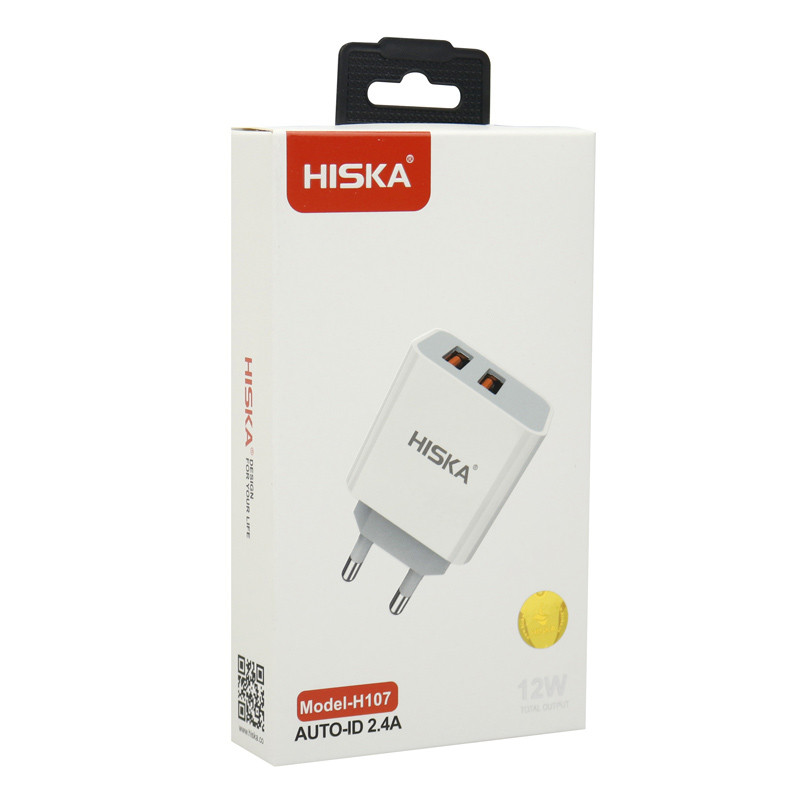 شارژر دیواری فست شارژ Hiska H107 2Port 2.4A 12W + کابل آیفونی