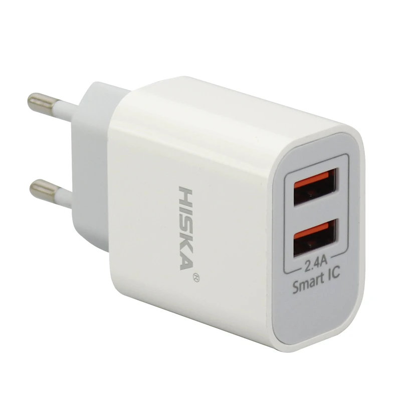 شارژر دیواری فست شارژ Hiska H107 2Port 2.4A 12W + کابل آیفونی