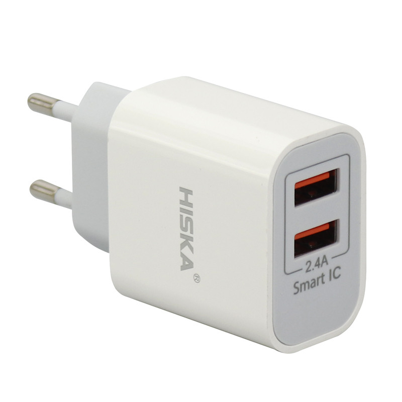شارژر دیواری فست شارژ Hiska H107 2Port 2.4A 12W + کابل آیفونی
