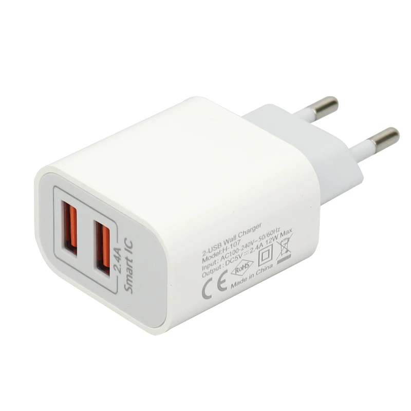 شارژر دیواری فست شارژ Hiska H107 2Port 2.4A 12W + کابل آیفونی