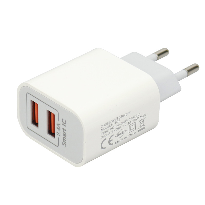شارژر دیواری فست شارژ Hiska H107 2Port 2.4A 12W + کابل آیفونی