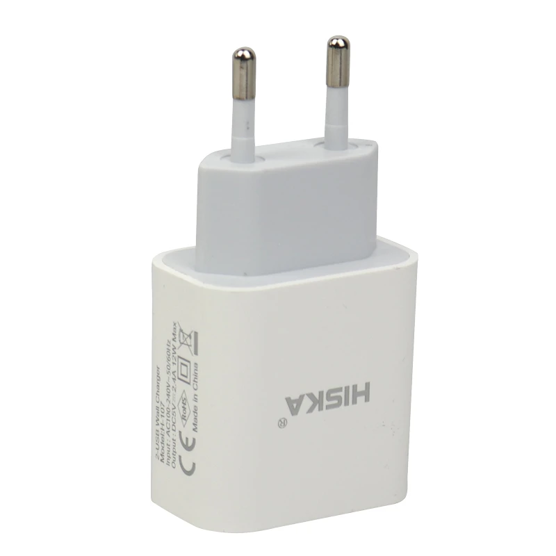 شارژر دیواری فست شارژ Hiska H107 2Port 2.4A 12W + کابل آیفونی
