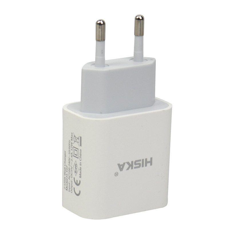 شارژر دیواری فست شارژ Hiska H107 2Port 2.4A 12W + کابل آیفونی