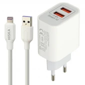 شارژر دیواری فست شارژ Hiska H107 2Port 2.4A 12W + کابل آیفونی