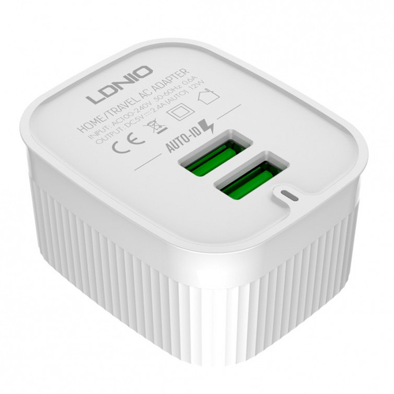 شارژر دیواری فست شارژ LDNIO A201 2.4A 12W + کابل میکرو یو اس بی و تبدیل EU