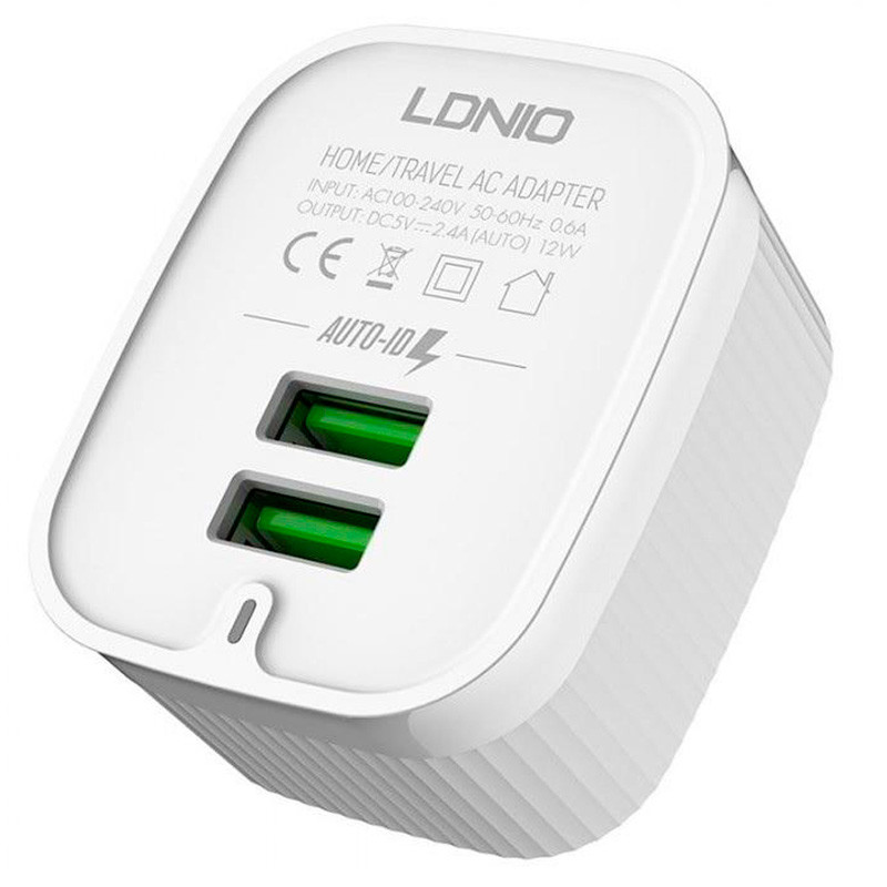 شارژر دیواری فست شارژ LDNIO A201 2.4A 12W + کابل میکرو یو اس بی و تبدیل EU