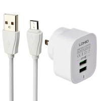 شارژر دیواری فست شارژ LDNIO A201 2.4A 12W + کابل میکرو یو اس بی و تبدیل EU