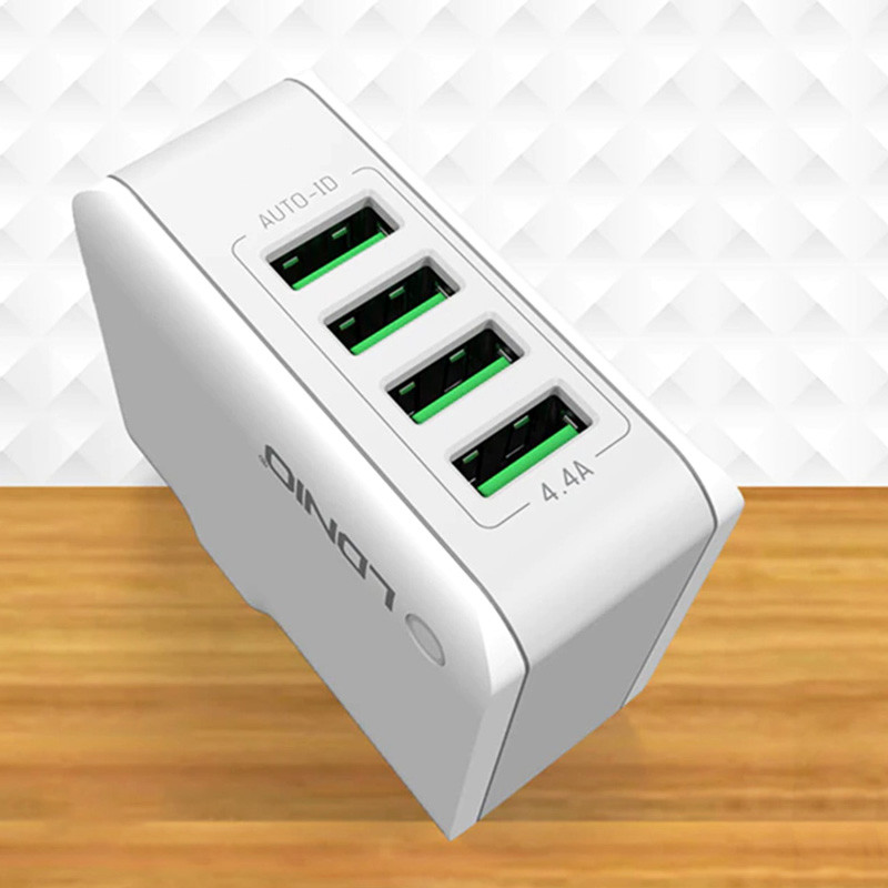 شارژر دیواری LDNIO A4403 4Port 4.4A 22W + کابل میکرو یو اس بی و تبدیل EU