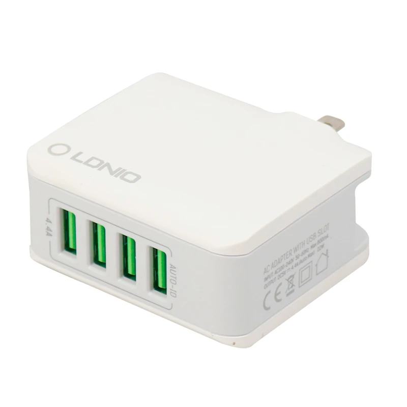 شارژر دیواری LDNIO A4403 4Port 4.4A 22W + کابل میکرو یو اس بی و تبدیل EU