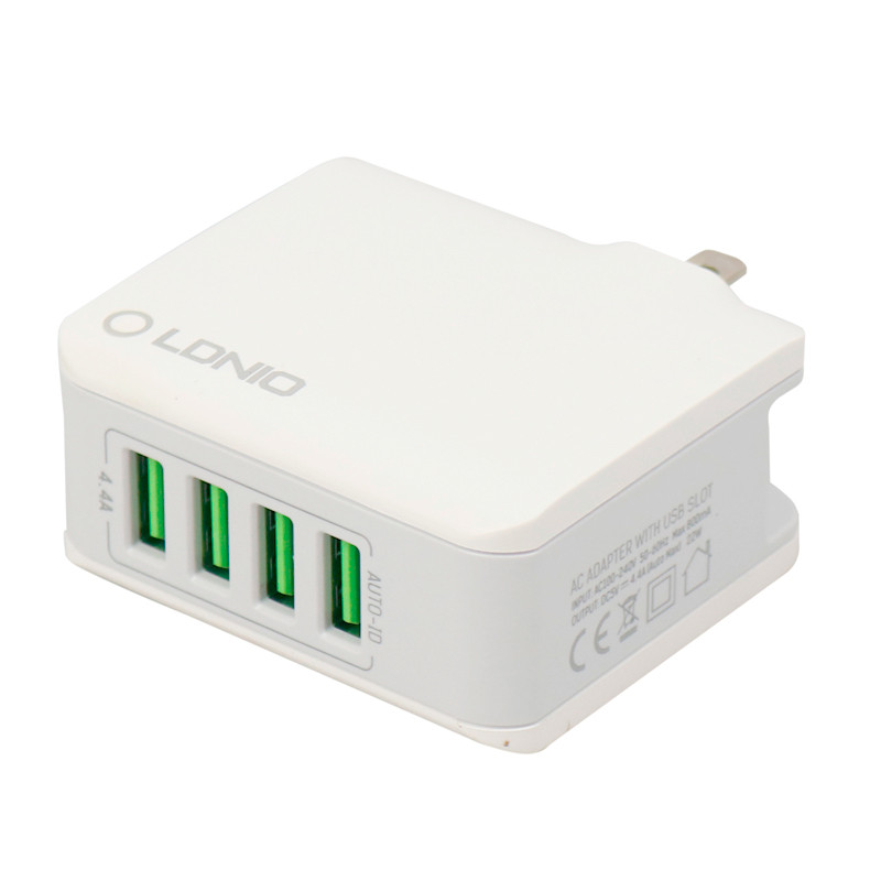 شارژر دیواری LDNIO A4403 4Port 4.4A 22W + کابل میکرو یو اس بی و تبدیل EU