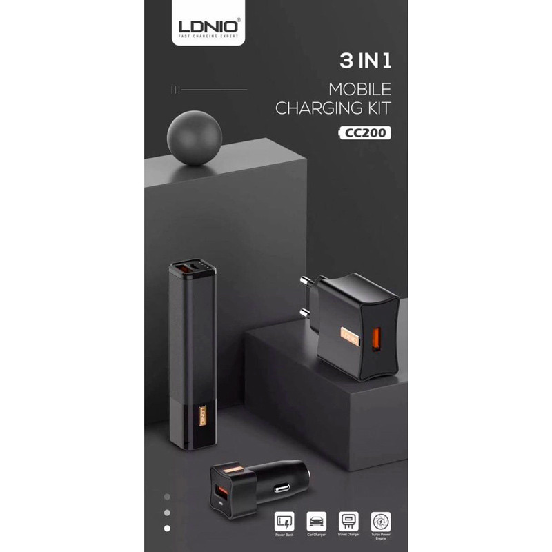 ست پاوربانک و شارژر فندکی و کلگی شارژ LDNIO CC200