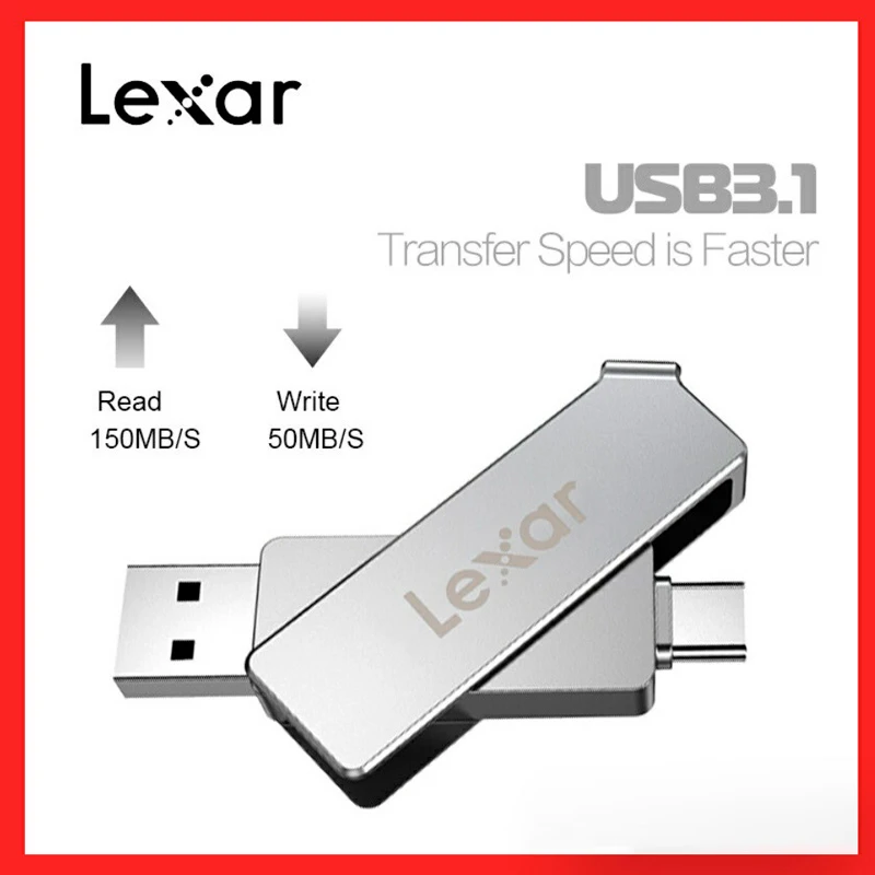 فلش 256 گیگ لکسار Lexar JumpDrive D30c OTG Type-C USB3.1