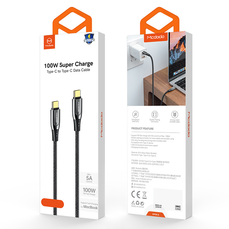 کابل تبدیل فست شارژ Mcdodo CA-812 Type-C to Type-C 5A QC4.0 PD 100W 2m