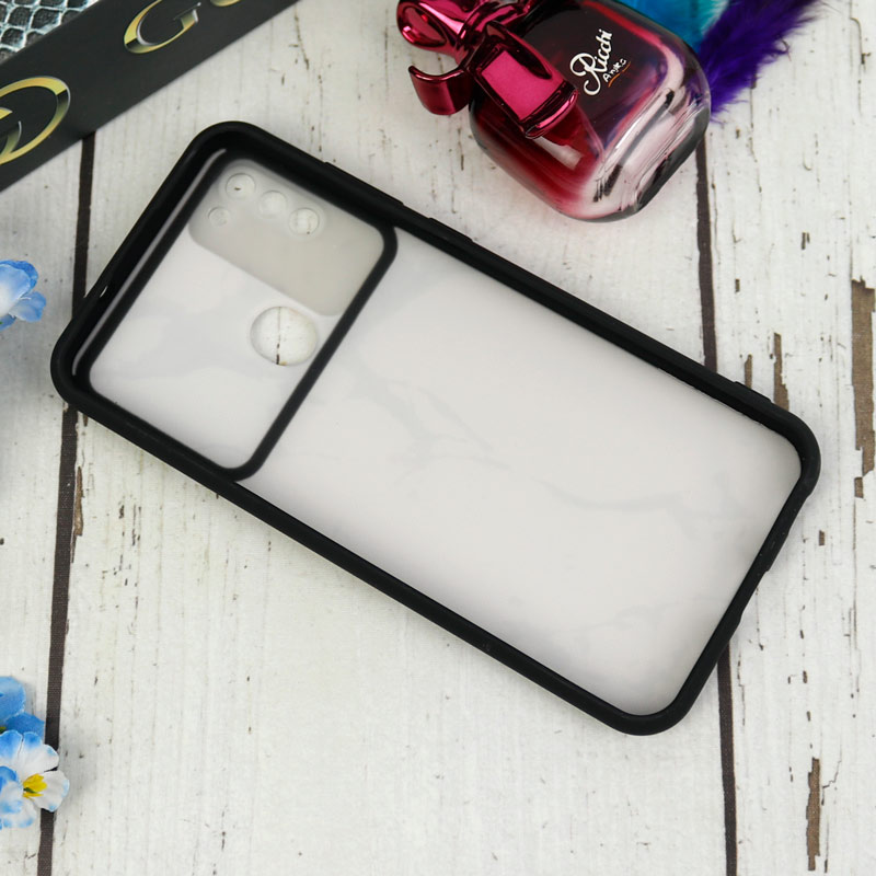 قاب طرحدار محافظ لنزدار کشویی + پاپ سوکت طرح سنگی سفید سامسونگ A11 سری C