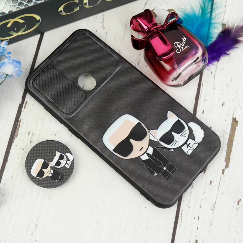 قاب طرحدار محافظ لنزدار کشویی + پاپ سوکت طرح Boss Cat سامسونگ A11 سری C