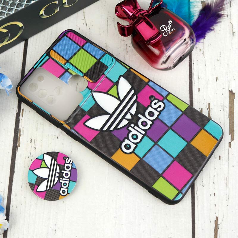 قاب طرحدار محافظ لنزدار کشویی + پاپ سوکت طرح Adidas سامسونگ A21s سری C