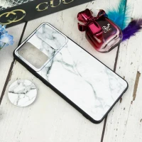 قاب طرحدار محافظ لنزدار کشویی + پاپ سوکت طرح سنگی سفید سامسونگ A32 4G سری C