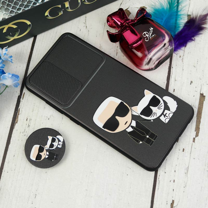 قاب طرحدار محافظ لنزدار کشویی + پاپ سوکت طرح Boss Cat سامسونگ A32 4G سری C