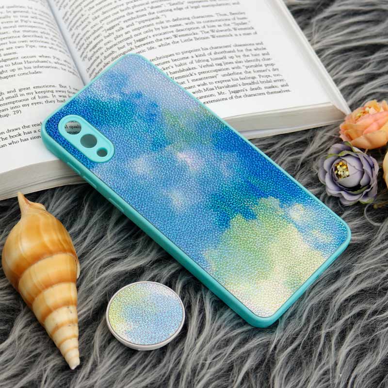 قاب چرمی هولوگرامی پاپ سوکت دار Samsung Galaxy A02 سبز آبی