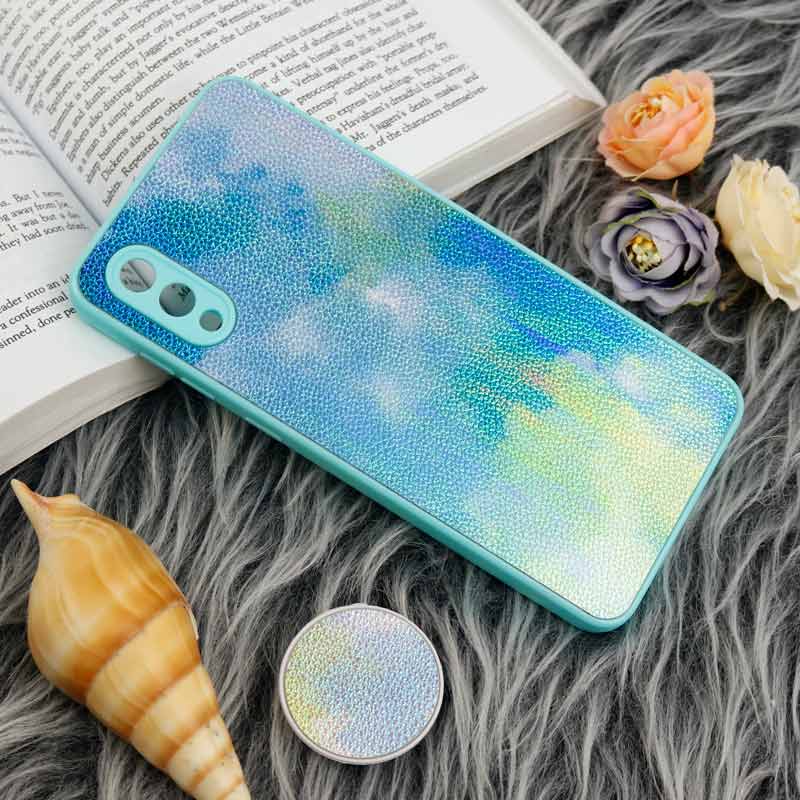 قاب چرمی هولوگرامی پاپ سوکت دار Samsung Galaxy A02 سبز آبی