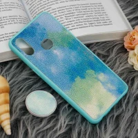 قاب چرمی هولوگرامی پاپ سوکت دار Samsung Galaxy A10s سبز آبی