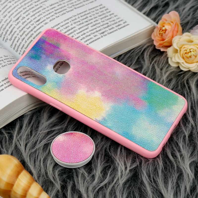 قاب چرمی هولوگرامی پاپ سوکت دار Samsung Galaxy A10s صورتی