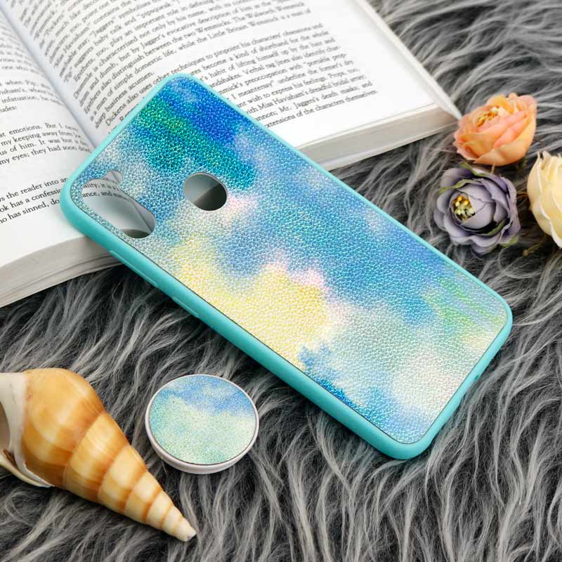 قاب چرمی هولوگرامی پاپ سوکت دار Samsung Galaxy A11 سبز آبی