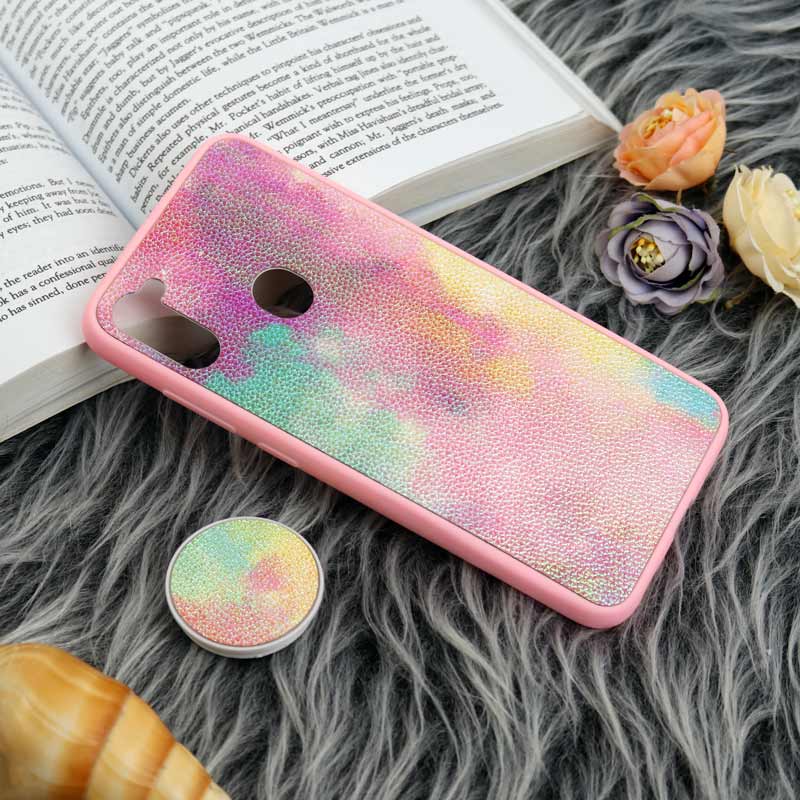 قاب چرمی هولوگرامی پاپ سوکت دار Samsung Galaxy A11 صورتی