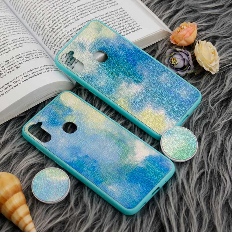 قاب چرمی هولوگرامی پاپ سوکت دار Samsung Galaxy A11 سبز آبی
