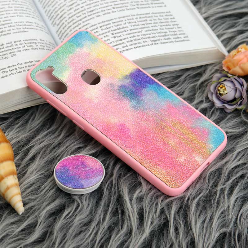 قاب چرمی هولوگرامی پاپ سوکت دار Samsung Galaxy A11 صورتی