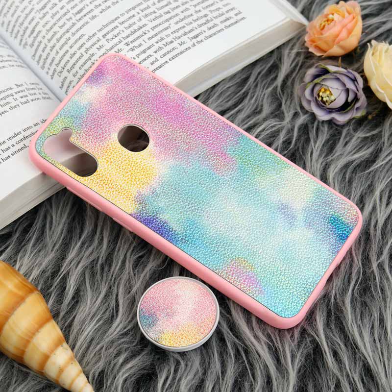 قاب چرمی هولوگرامی پاپ سوکت دار Samsung Galaxy A11 صورتی