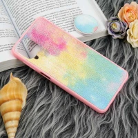 قاب چرمی هولوگرامی پاپ سوکت دار Samsung Galaxy A12 صورتی