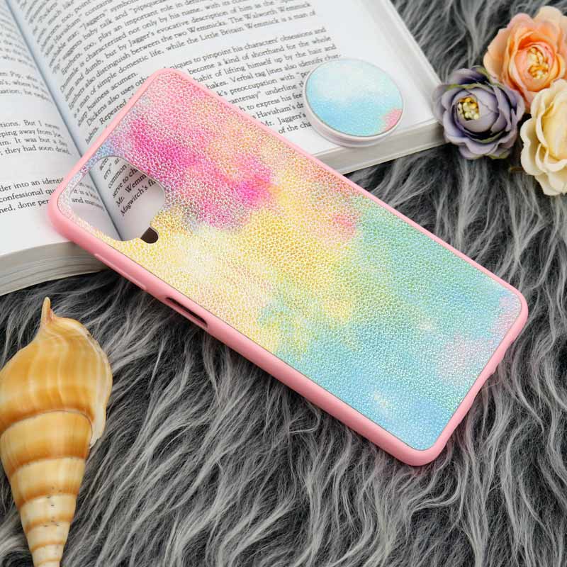 قاب چرمی هولوگرامی پاپ سوکت دار Samsung Galaxy A12 صورتی