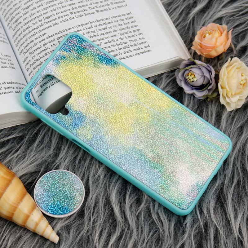 قاب چرمی هولوگرامی پاپ سوکت دار Samsung Galaxy A12 سبز آبی