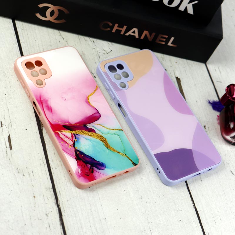 قاب طرحدار پشت گلسی محافظ لنزدار Samsung Galaxy A12
