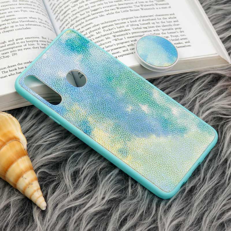 قاب چرمی هولوگرامی پاپ سوکت دار Samsung Galaxy A20s سبز آبی