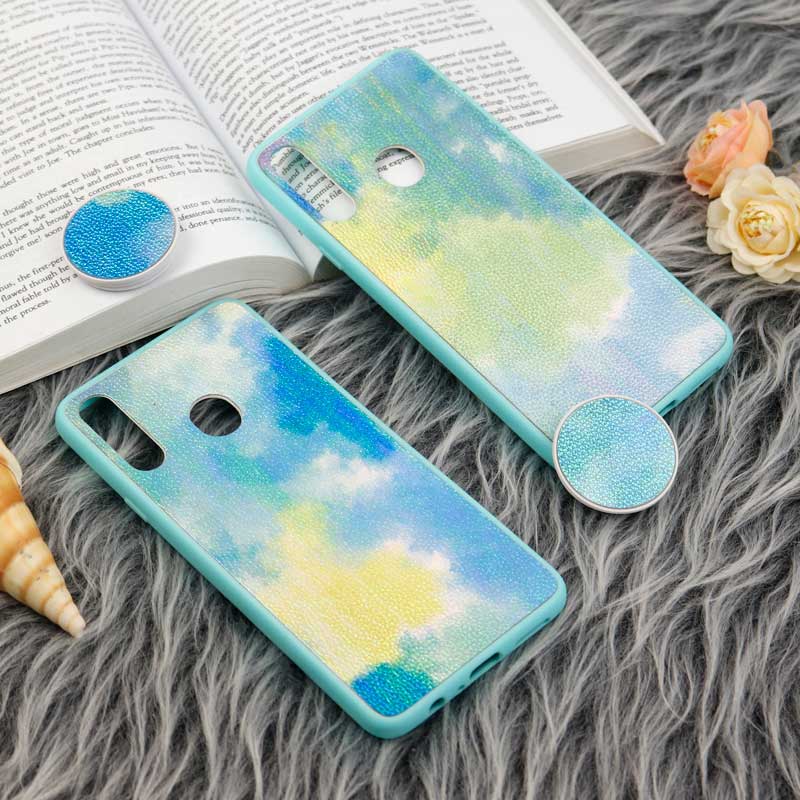 قاب چرمی هولوگرامی پاپ سوکت دار Samsung Galaxy A20s سبز آبی